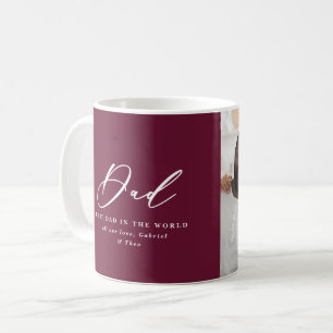 Modern burgundy 2 photo script dad Fathers day Coffee Mug