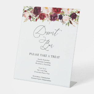 Modern Burgundy And Blush Floral Dessert bar sign