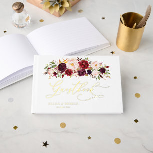 Modern Burgundy And Blush Floral Guest Book