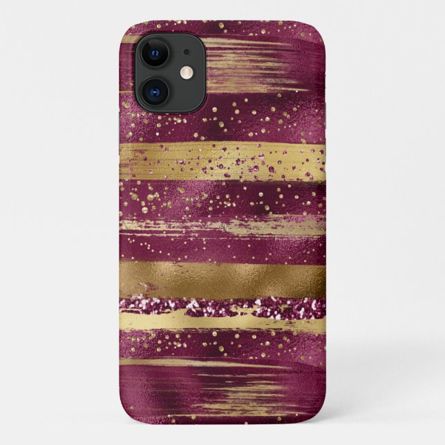Modern burgundy and gold brush strokes Case-Mate iPhone case (Back)
