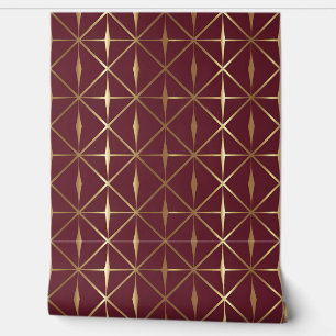Modern Burgundy and Gold Geometric Pattern Wallpaper