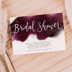 Modern Burgundy and Gold Glitter Bridal Shower Invitation