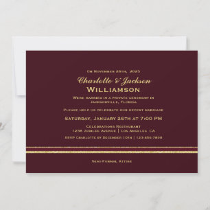 Modern Burgundy and Gold Simple Wedding Reception Invitation