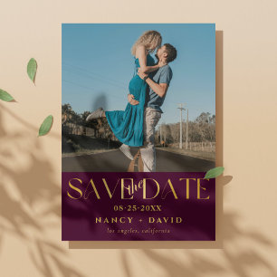 Modern Burgundy And Gold Wedding Photo Save The Date