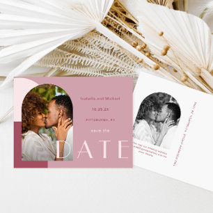 Modern Burgundy Arch Photo Wedding Save the Date Postcard