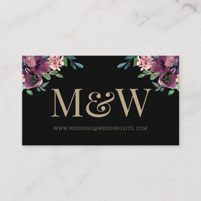 Modern Burgundy Black Monogram Wedding Website Enclosure Card (Front)