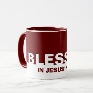 Modern Burgundy BLESSED In Jesus' Name Christian Mug