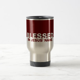 Modern Burgundy BLESSED In Jesus' Name Christian Travel Mug
