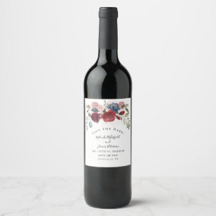 Modern Burgundy Bloom Rustic Floral Save The Date Wine Label