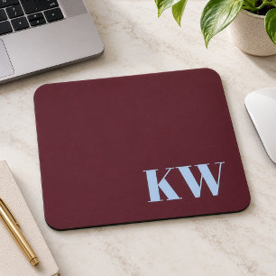 Modern Burgundy Blue Monogram Initials Custom Mouse Mat