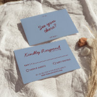 Modern Burgundy Blue Whimsical Unique Wedding RSVP