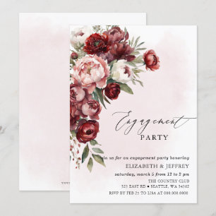 Modern Burgundy Blush Floral Engagement Party Invitation