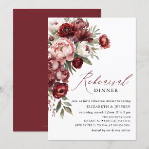 Modern Burgundy Blush Floral Rehearsal Dinner  Invitation