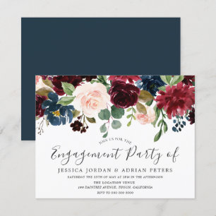Modern Burgundy Blush Flowers Engagement Party Invitation