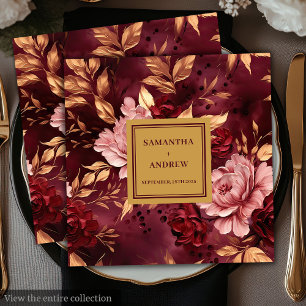 Modern Burgundy Blush Gold Wedding Paper Napkins