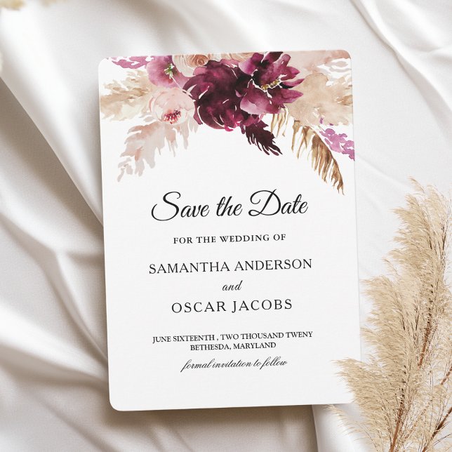 Modern Burgundy Blush Pink  Floral  Save The Date (Creator Uploaded)