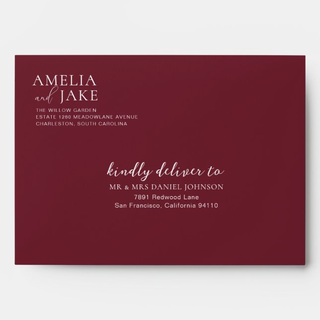 Modern Burgundy Blush Terracotta Floral Wedding  Envelope (Front)