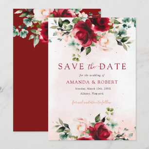 Modern Burgundy Blush Watercolor Floral Wedding  Save The Date