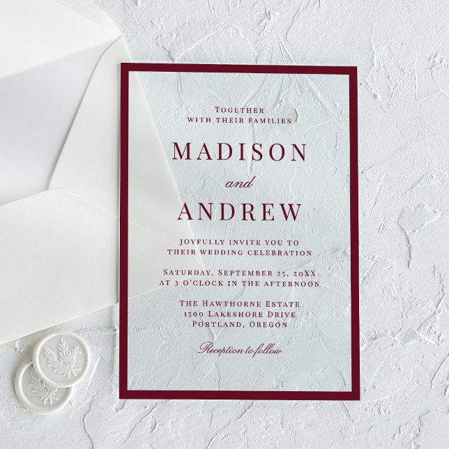 Modern Burgundy Border Wedding Acrylic Invitations (Creator Uploaded)