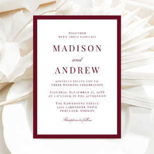 Modern Burgundy Border Wedding Invitation
