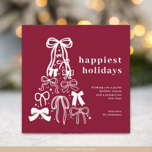 Modern Burgundy Bow Christmas Tree Holiday Card