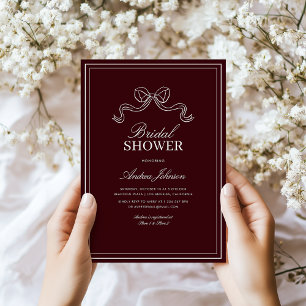 Modern Burgundy Bow Elegant Timeless Bridal Shower Invitation