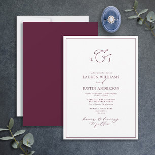 Modern Burgundy Calligraphy Monogram Wedding Invitation