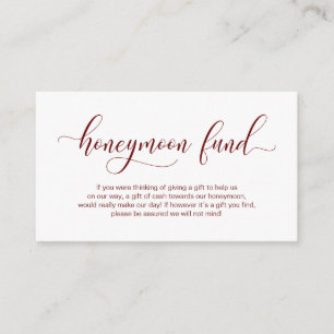 Modern burgundy calligraphy Wedding Honeymoon Fund Enclosure Card