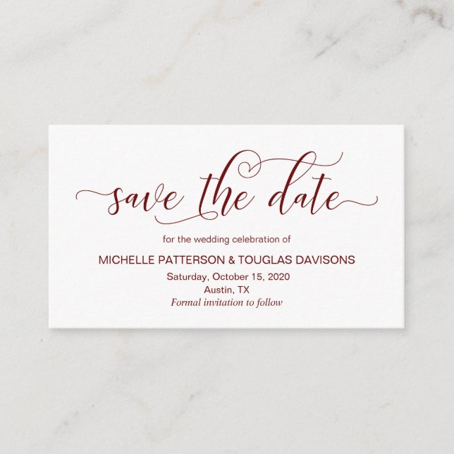 Modern Burgundy calligraphy Wedding Save the date Enclosure Card (Front)