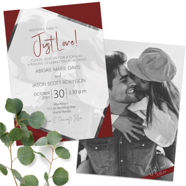🍷 Modern Burgundy Casual Just Love Wedding Invitation (🍷 Modern Burgundy Casual Just Love Wedding Invitation
)