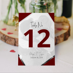 Modern Burgundy Casual "Nothing Fancy" Wedding Table Number