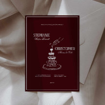 Modern Burgundy Champagne Tower Wedding Invitation