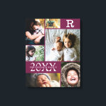 Modern Burgundy Colour Block Family 6 Photo Collag Canvas Print<br><div class="desc">Modern Burgundy Wine Colour Block Family 6 Photo Collage - with personalised family last name, year, and initial letter, all arranged in an elegant grid layout. This modern and sleek design displays 6 of your own pictures beautifully. Available in several colorways to match any room decor. Makes a great holiday...</div>