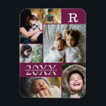 Modern Burgundy Colour Block Family 6 Photo Magnet<br><div class="desc">Modern Burgundy Wine Colour Block Family 6 Photo Collage - with personalised family last name, year, and initial letter, all arranged in an elegant grid layout. This modern and sleek design displays 6 of your own pictures beautifully. Available in several colorways to match any room decor. Makes a great holiday...</div>