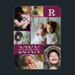 Modern Burgundy Colour Block Family 6 Photo Magnet<br><div class="desc">Modern Burgundy Wine Colour Block Family 6 Photo Collage - with personalised family last name, year, and initial letter, all arranged in an elegant grid layout. This modern and sleek design displays 6 of your own pictures beautifully. Available in several colorways to match any room decor. Makes a great holiday...</div>