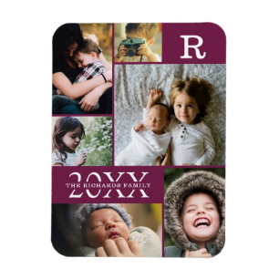 Modern Burgundy Colour Block Family 6 Photo Magnet