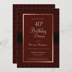 Modern Burgundy Copper 40th Birthday Dinner Party Invitation