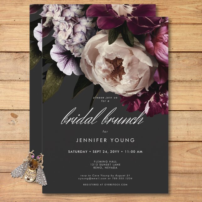 Modern Burgundy Cream Peonies Floral Bridal Brunch Invitation (Modern Burgundy Cream Peonies Floral Bridal Brunch Invitation)