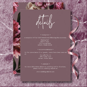 Modern Burgundy & Cream Peonies Floral Details Enclosure Card