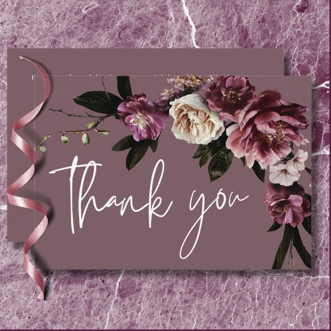 Modern Burgundy & Cream Peonies Floral Wedding Thank You Card (Modern Burgundy & Cream Peonies Floral Wedding Thank You Card)