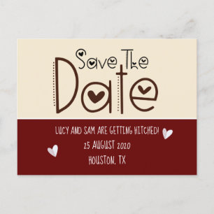 Modern Burgundy Cream Save the Date Wedding Announcement Postcard