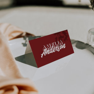 Modern Burgundy Cream Unique Wedding Place Cards