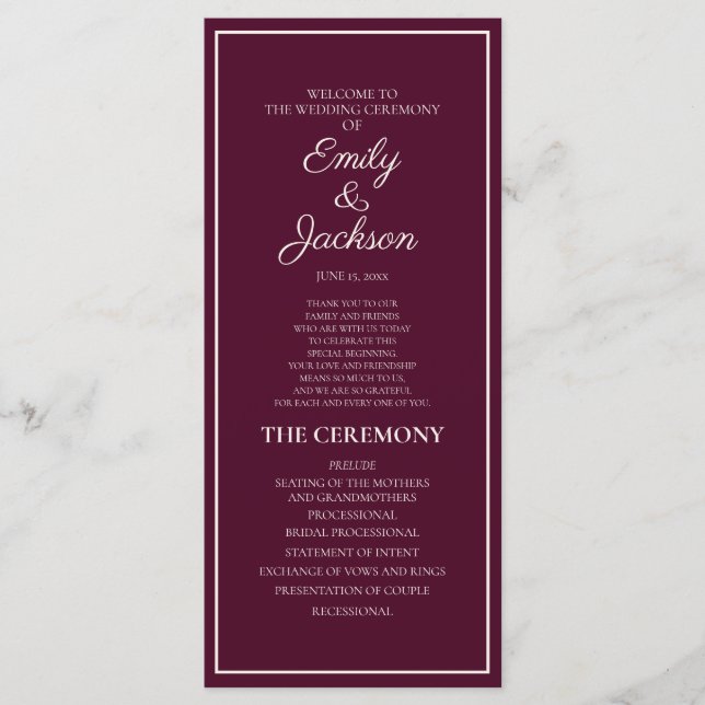 Modern Burgundy Cream Wedding Program Programme (Front)