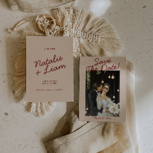 Modern Burgundy Cream Whimsical Photo Wedding  Save The Date