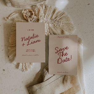 Modern Burgundy Cream Whimsical Unique Wedding Save The Date