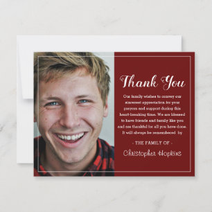 Modern Burgundy Custom Photo Funeral Thank You Card