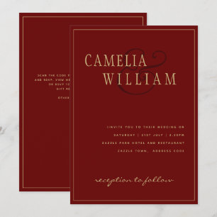 Modern Burgundy Deep Red Wedding Invitation Gold