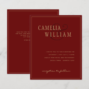 Modern Burgundy Deep Red Wedding Invitation Gold