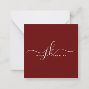 Modern Burgundy Elegant Script Initials Monogram Card