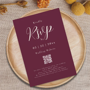 Modern Burgundy Elegant Script QR Code Wedding RSVP Card